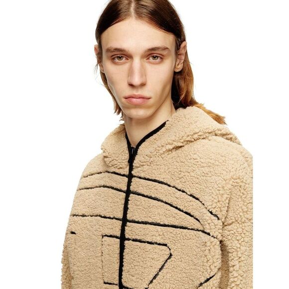 DIESEL Sherpa Fleece Jacket with Graphic Print Men Beige Sweaters & Cardigans - Picture 5 of 5